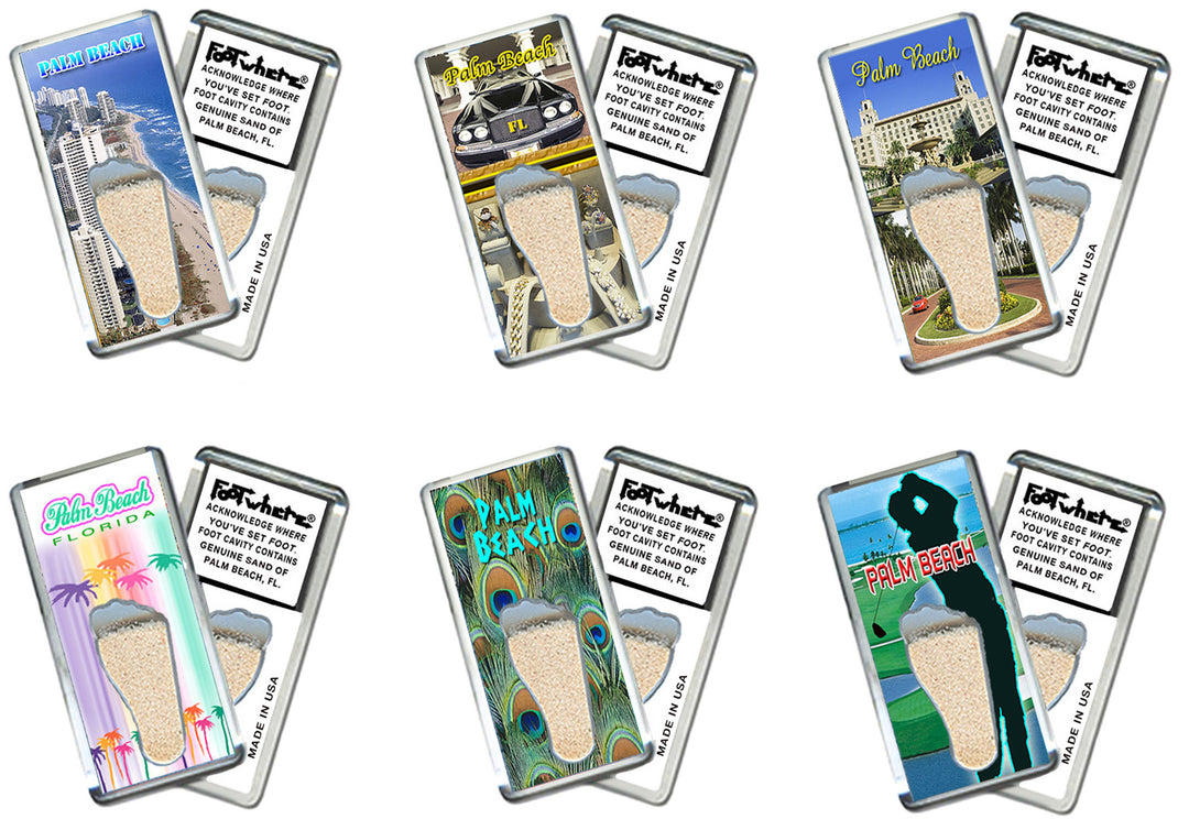 Palm Beach FootWhere® Souvenir Magnet. 72 pieces/6 assorted styles.