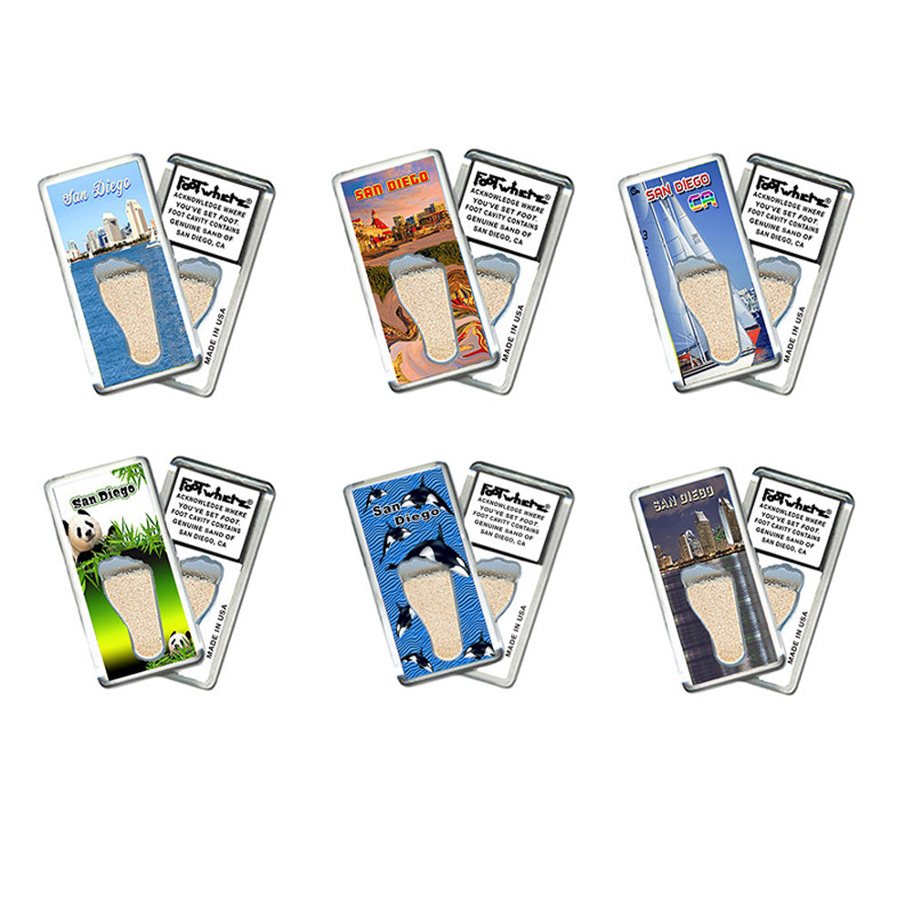 San Diego FootWhere® Souvenir Magnet. 72 pieces/ 6 assorted styles.