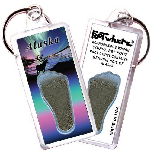 Alaska FootWhere® Souvenir Keychains. 6 Piece Set. Made in USA-FootWhere® Souvenirs