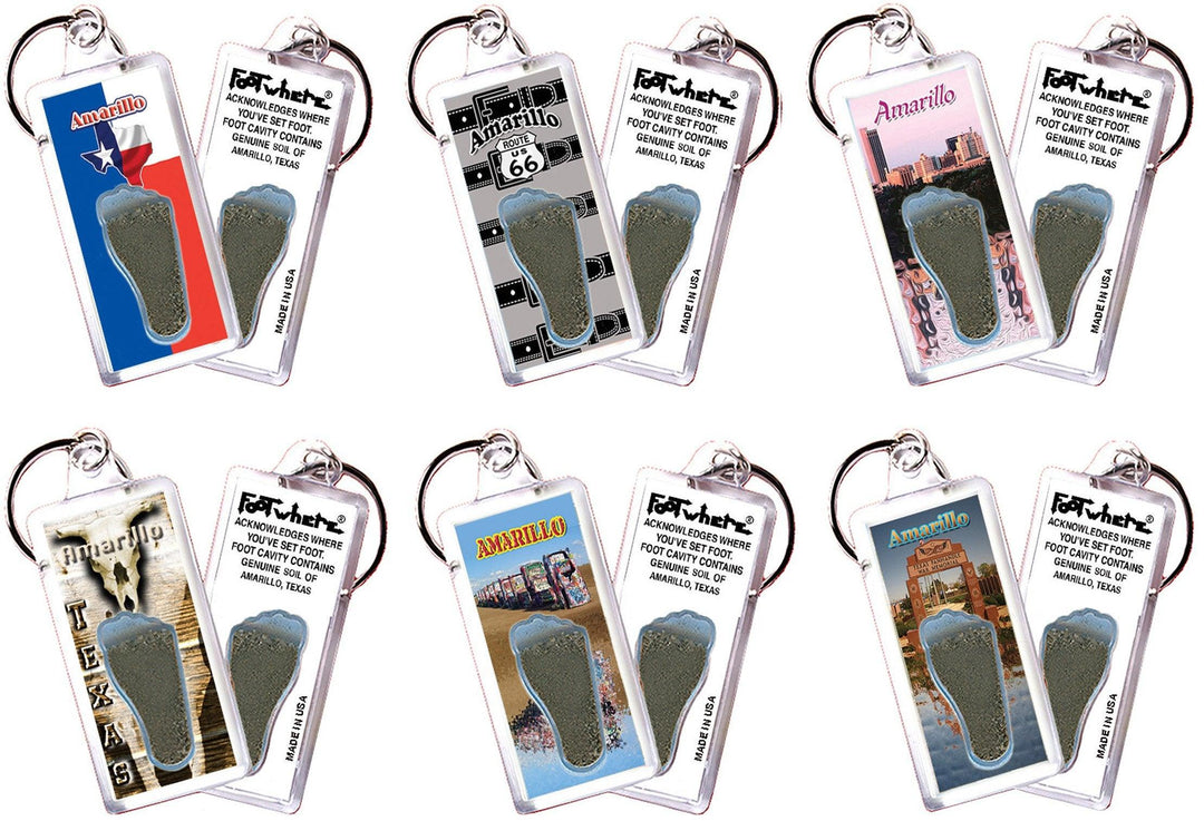 Amarillo FootWhere® Souvenir Keychains. 6 Piece Set. Made in USA-FootWhere® Souvenirs