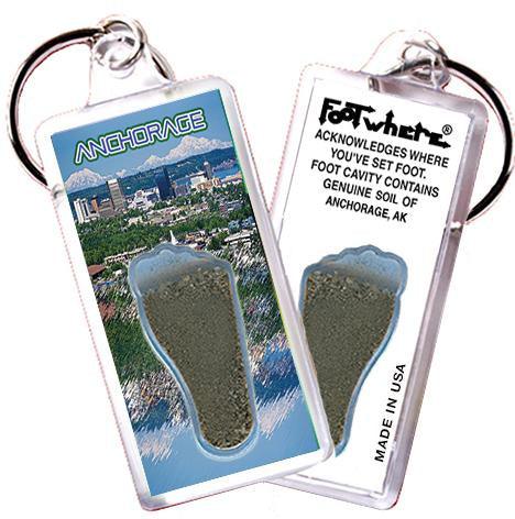Anchorage FootWhere® Souvenir Keychains. 6 Piece Set. Made in USA-FootWhere® Souvenirs