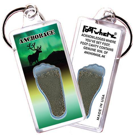 Anchorage FootWhere® Souvenir Keychains. 6 Piece Set. Made in USA-FootWhere® Souvenirs