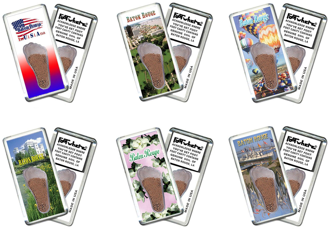 Baton Rouge FootWhere® Souvenir Fridge Magnets. 6 Piece Set. Made in USA-FootWhere® Souvenirs