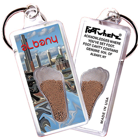 Albany, NY FootWhere® Souvenir Keychain. 72 pieces/ 6 assorted styles.