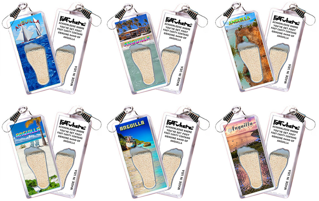 Anguilla FootWhere® Souvenir Zipper-Pulls. 72 pieces/6 assorted styles.