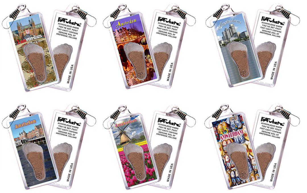 Amsterdam FootWhere Souvenir Zipper-Pulls. 72 pieces/6 assorted styles.