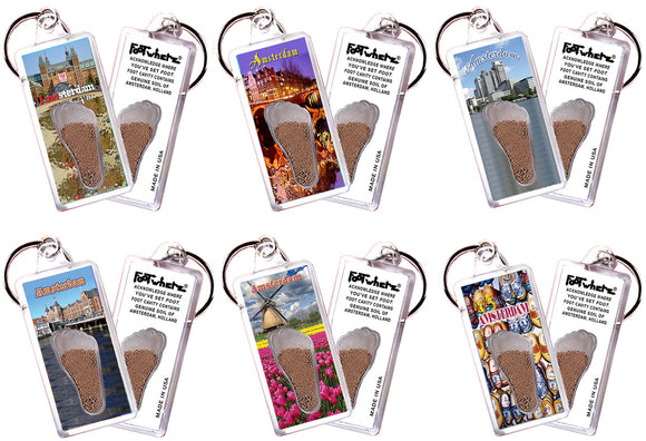 Amsterdam FootWhere® Souvenir Keychains. 72 pieces/6 assorted styles.