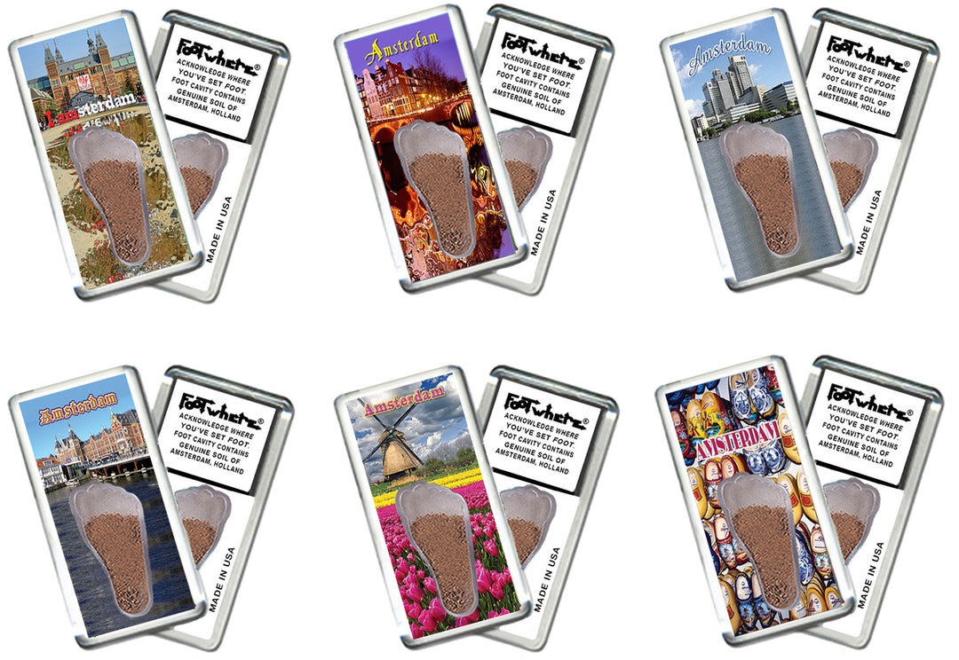 Amsterdam FootWhere® Souvenir Magnets. 72 pieces/6 assorted styles.