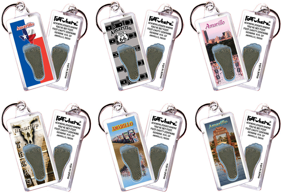 Amarillo FootWhere® Souvenir Keychain. 72 pieces/6 assorted styles.