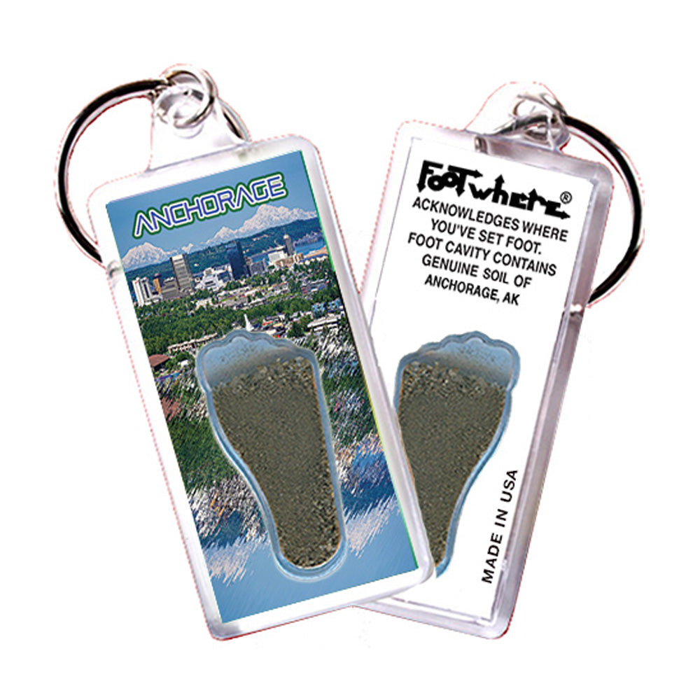 Anchorage FootWhere Souvenir Keychains. 6 Piece Set. Made in USA