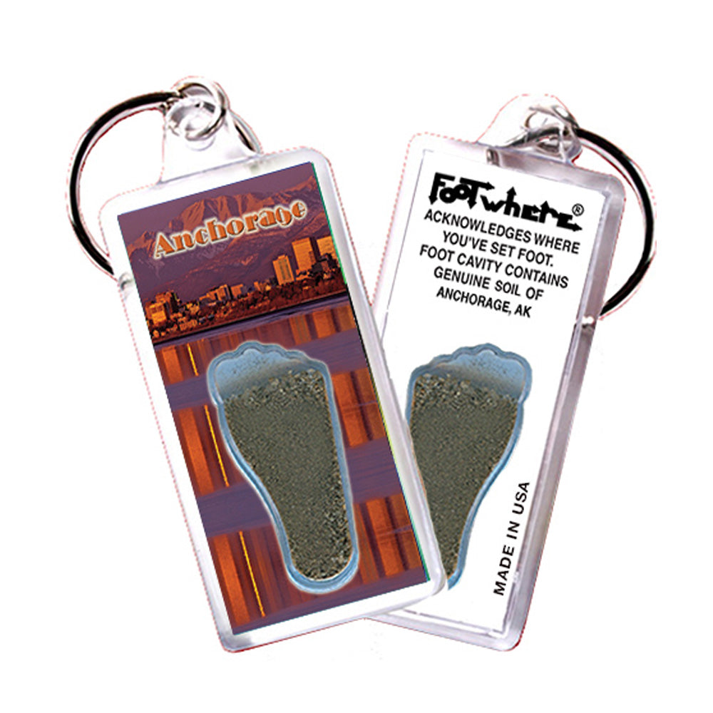 Anchorage FootWhere Souvenir Keychains. 6 Piece Set. Made in USA