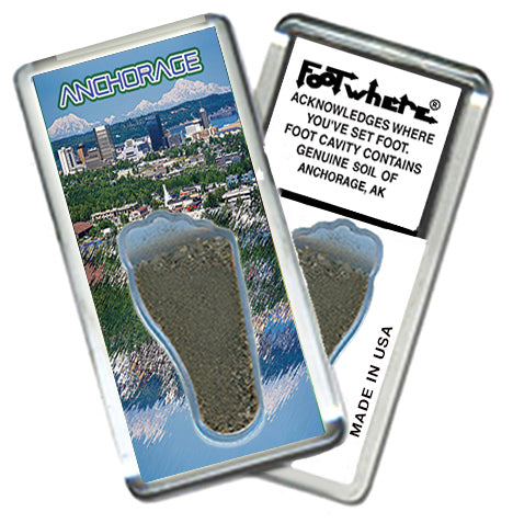 Anchorage FootWhere Souvenir Fridge Magnet. Made in USA