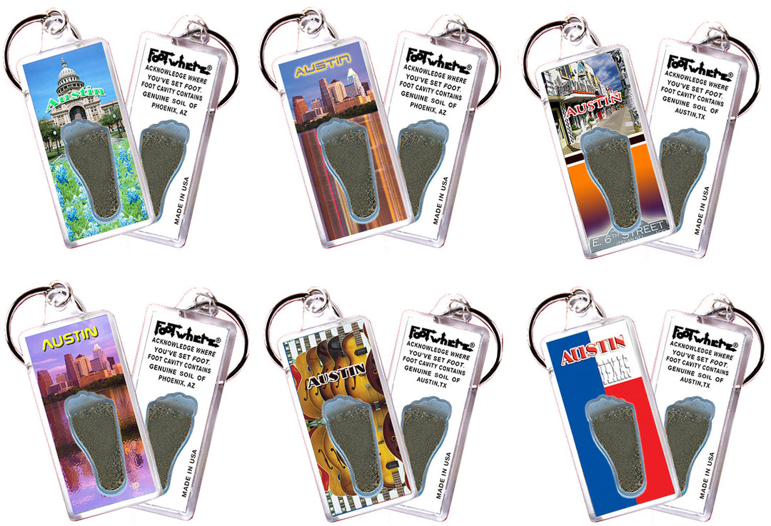 Austin FootWhere® Souvenir Keychain. 72 pieces/6 assorted styles.