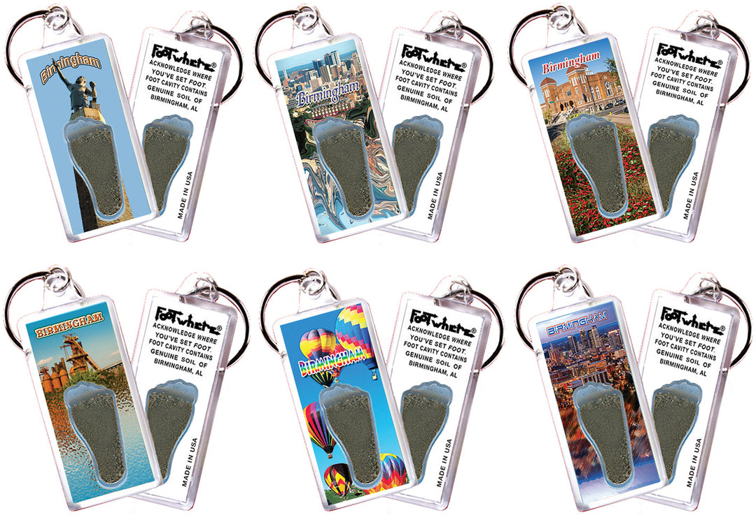 Birmingham FootWhere® Souvenir Keychains. 72 pieces/6 assorted styles.