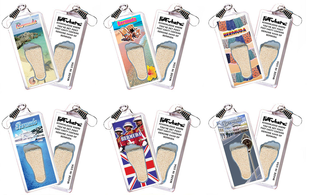 Bermuda FootWhere Souvenir Zipper-Pulls. 72 pieces/6 assorted styles.
