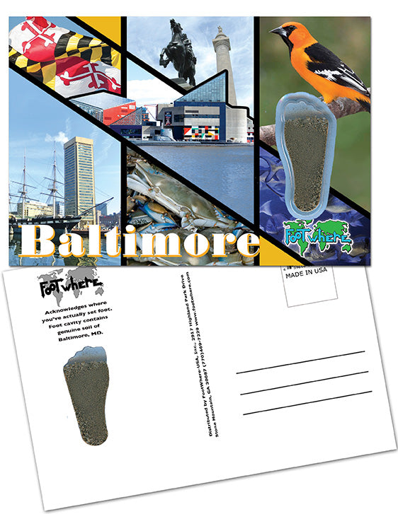 Baltimore FootWhere® Souvenir Postcard. 144 Pieces/1 Gross. Made in USA