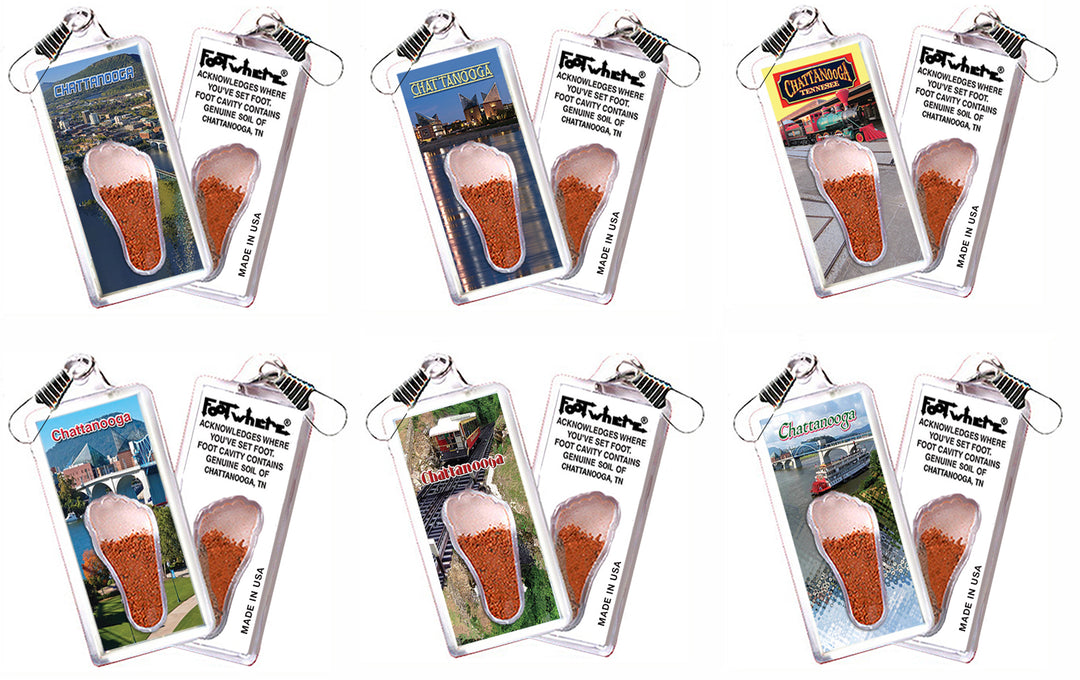 Chattanooga FootWhere Souvenir Zipper-Pulls. 6 Piece Set. Made in USA