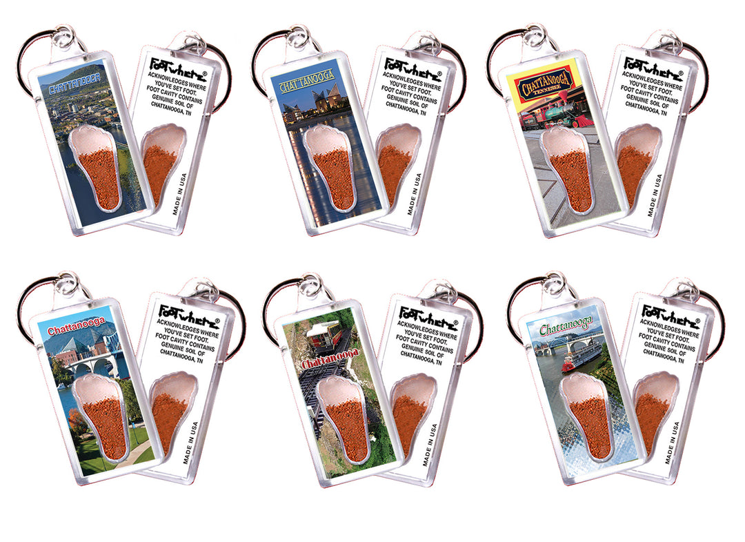 Chattanooga FootWhere® Souvenir Keychains. 72 Pieces, 6 Assorted Styles. Made in USA