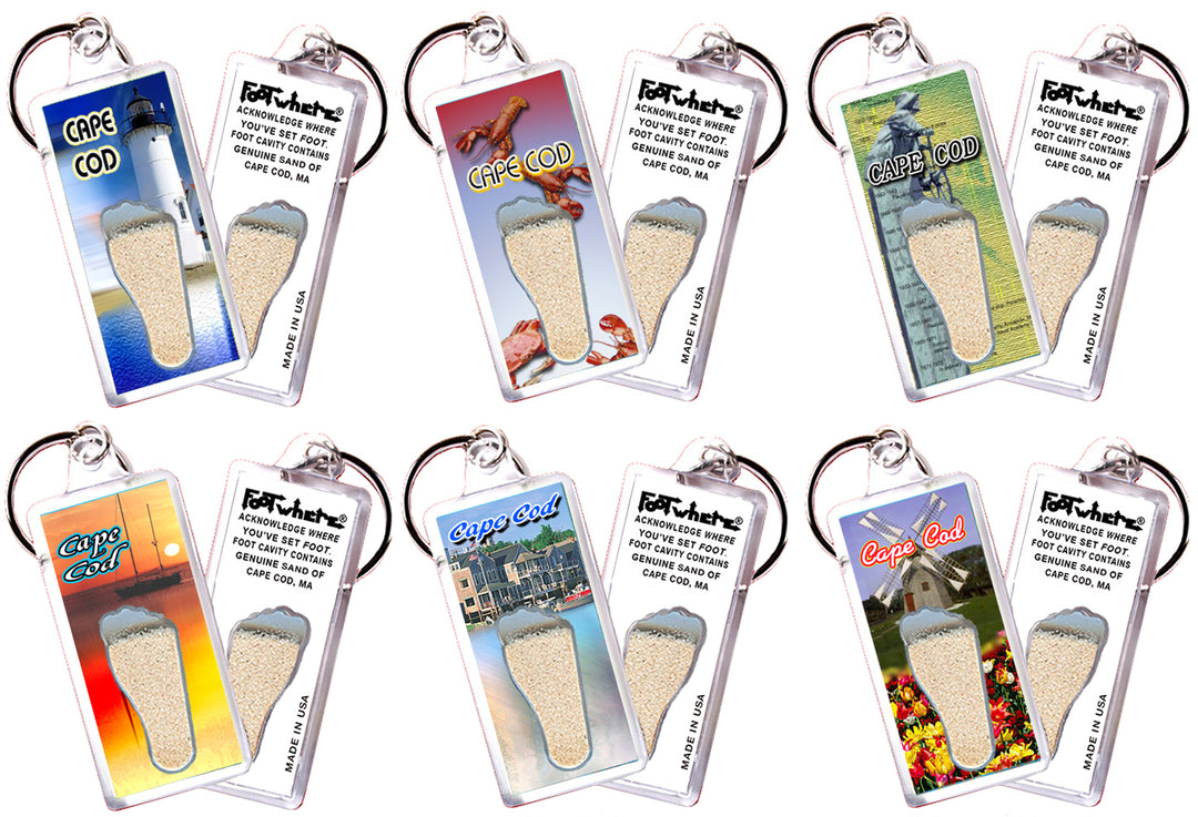 Cape Cod FootWhere® Souvenir Keychain. 72 pieces/ 6 assorted styles.