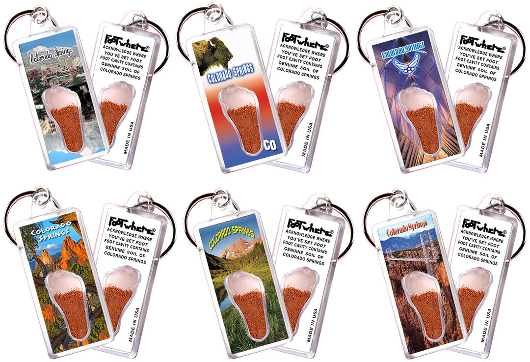 Colorado Springs FootWhere® Souvenir Keychains. 72 Pieces/6 Assorted Styles. Made in USA