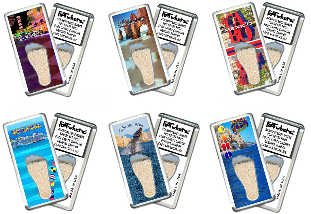 Cabo San Lucas FootWhere Souvenir Fridge Magnets. 6 Piece Set. Made in USA