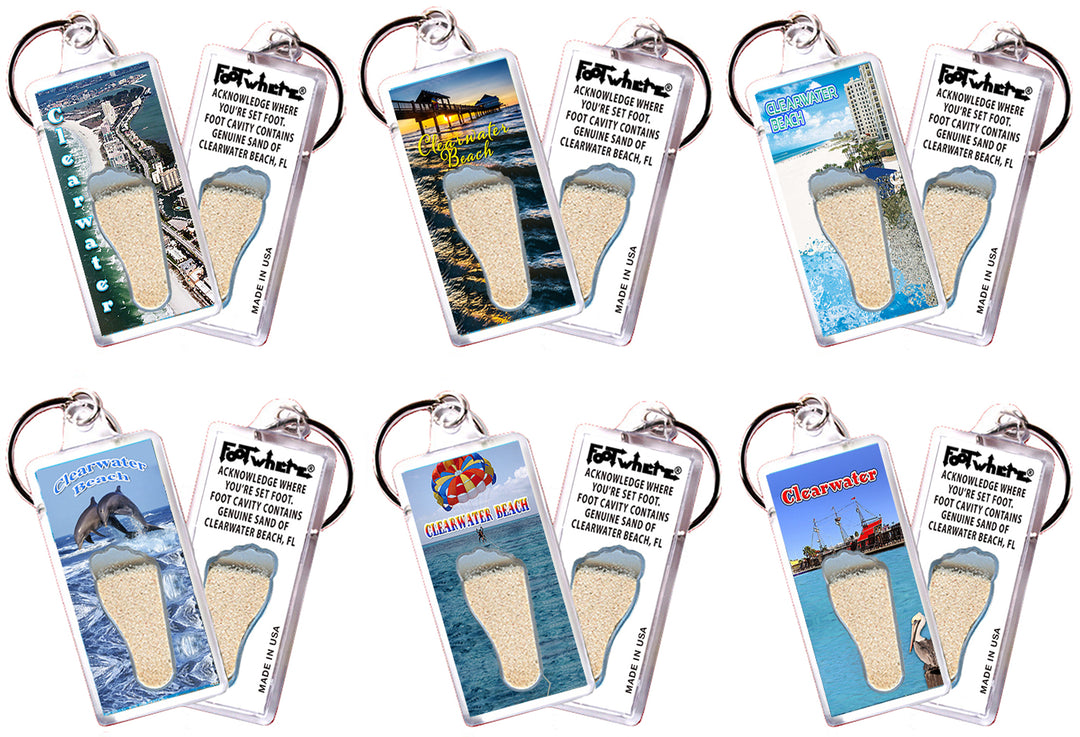 Clearwater FootWhere Souvenir Keychains 6 Piece Set. Made in USA