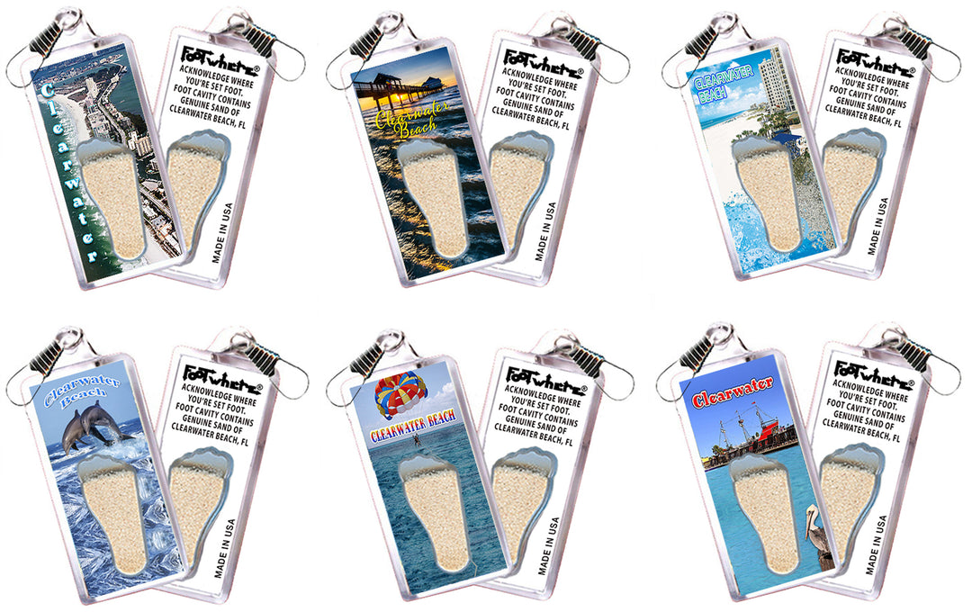 Clearwater FootWhere Souvenir Zipper-Pulls. 6 Piece Set. Made in USA