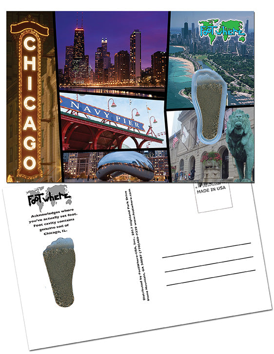 Chicago FootWhere® Souvenir Postcard. 144 Pieces/1 Gross. Made in USA