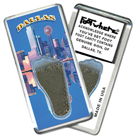 Dallas FootWhere® Souvenir Magnet. 72 Pieces/6 Assorted Styles. Made in USA