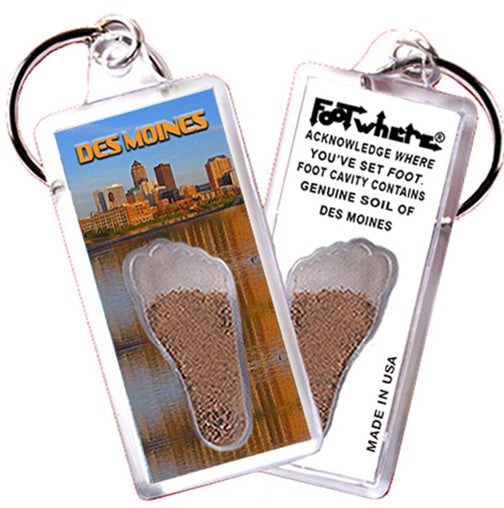 Des Moines FootWhere® Souvenir Keychains. 72 Pieces/6 Assorted Styles. Made in USA