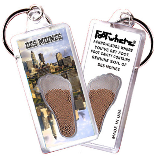 Des Moines FootWhere® Souvenir Keychains. 72 Pieces/6 Assorted Styles. Made in USA