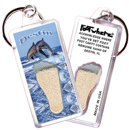 Destin FootWhere® Souvenir Keychains. 6 Piece Set. Made in USA