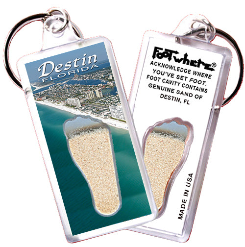 Destin FootWhere® Souvenir Keychains. 6 Piece Set. Made in USA