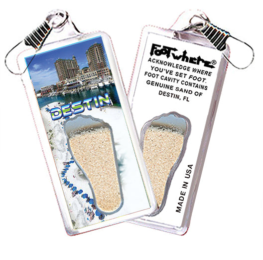 Destin FootWhere® Souvenir Zipper-pulls. 6 Piece Set. Made in USA