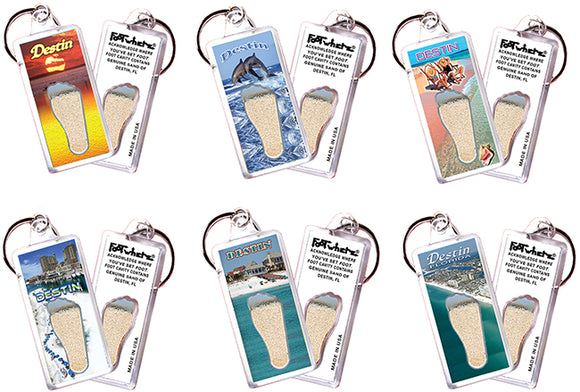 Destin FootWhere® Souvenir Keychain. 72 pieces/ 6 assorted styles.