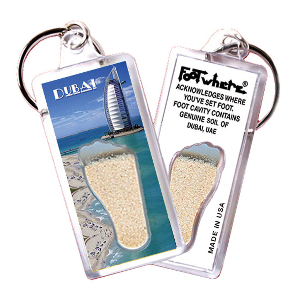 Dubai, UAE FootWhere Souvenir Keychain. Made in USA