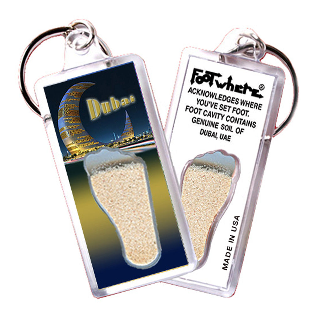 Dubai, UAE FootWhere Souvenir Keychain. Made in USA