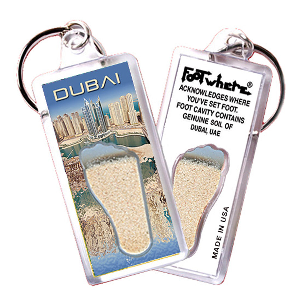 Dubai, UAE FootWhere Souvenir Keychain. Made in USA
