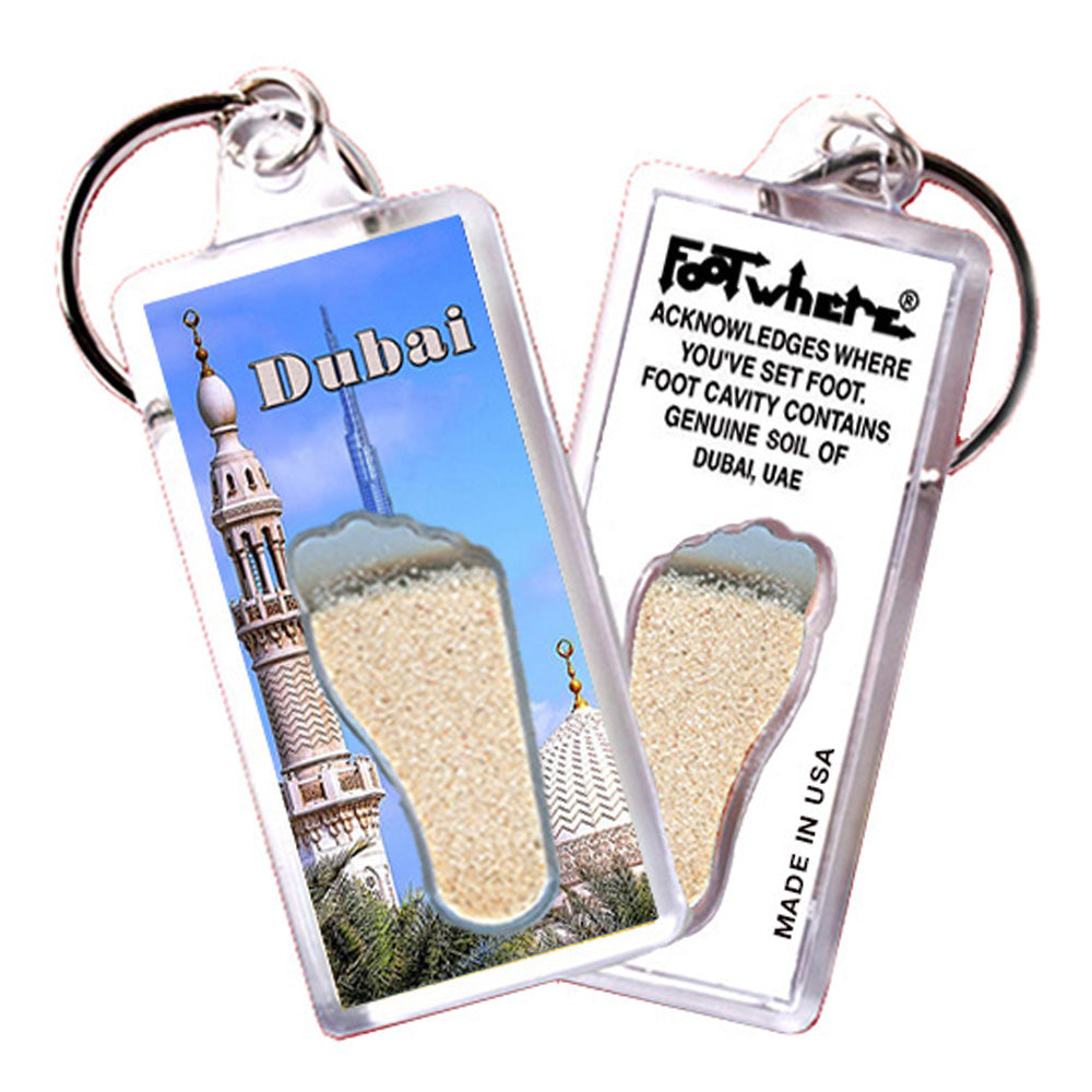 Dubai, UAE FootWhere Souvenir Keychain. Made in USA