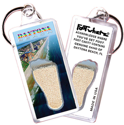 Daytona Beach FootWhere® Souvenir Keychains. 72 Pieces/6 Assorted Styles. Made in USA
