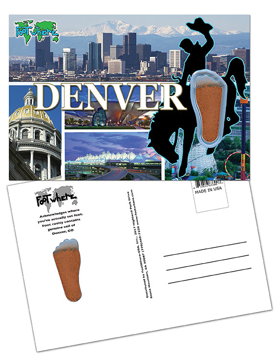 Denver FootWhere® Souvenir Postcard. 144 Pieces/1 Gross. Made in USA