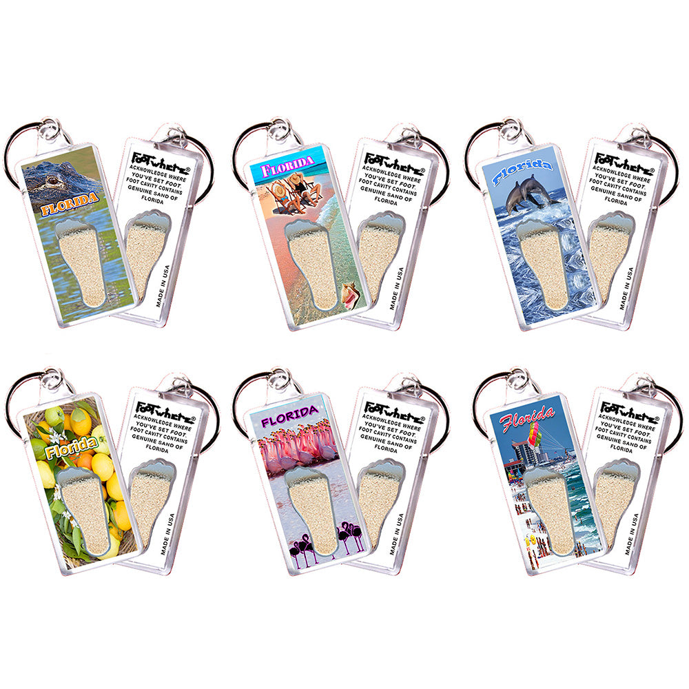 Florida FootWhere® Souvenir Keychains. 6 assorted styles.