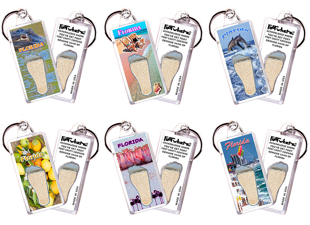 Florida FootWhere Souvenir Keychain. 72 pieces/ 6 assorted styles.