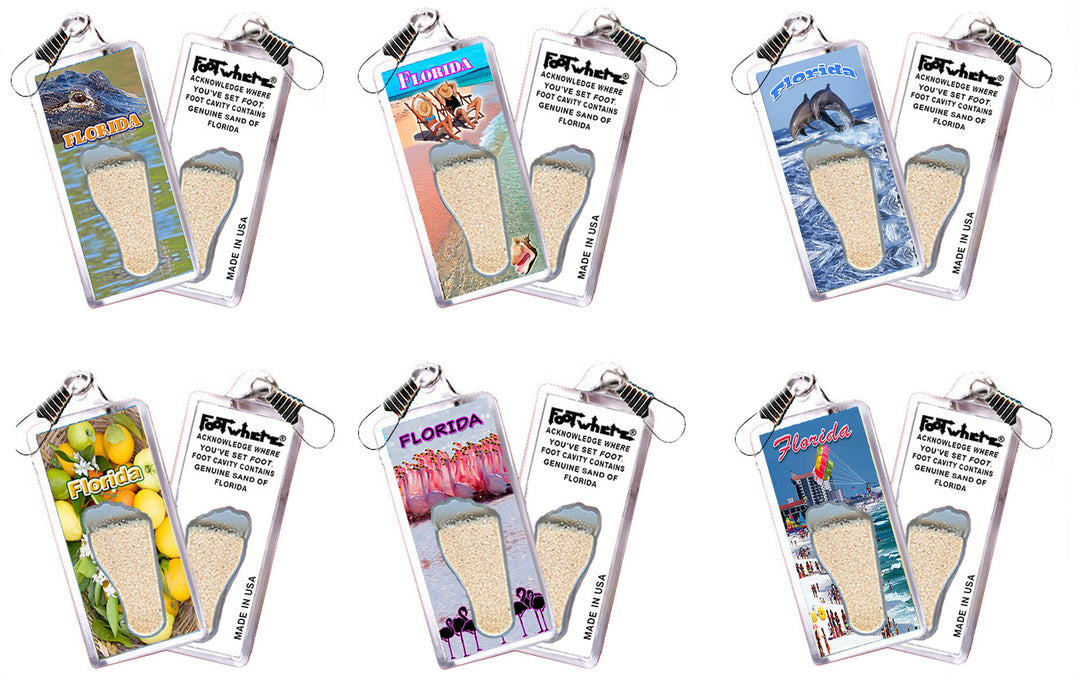 Florida FootWhere Souvenir Zipper-Pull. 6 assorted styles.
