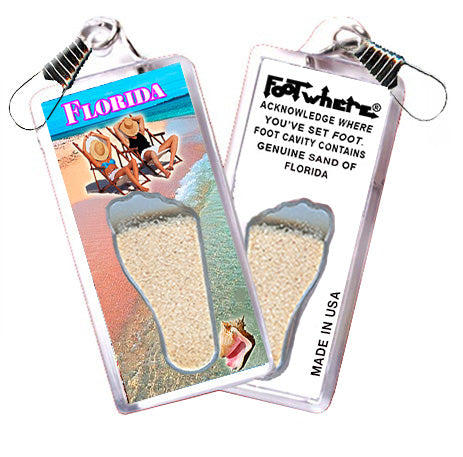 Florida FootWhere Souvenir Zipper-Pull. 6 assorted styles.