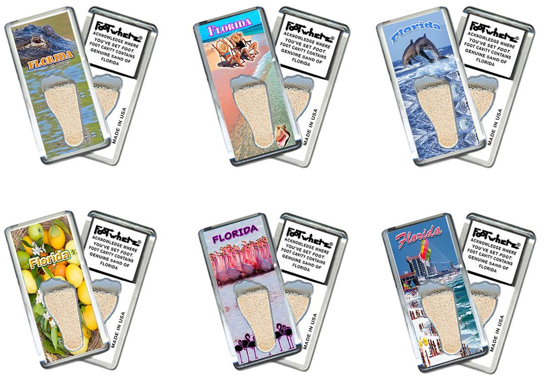 Florida FootWhere® Souvenir Magnets. 72 pieces/ 6 assorted styles.
