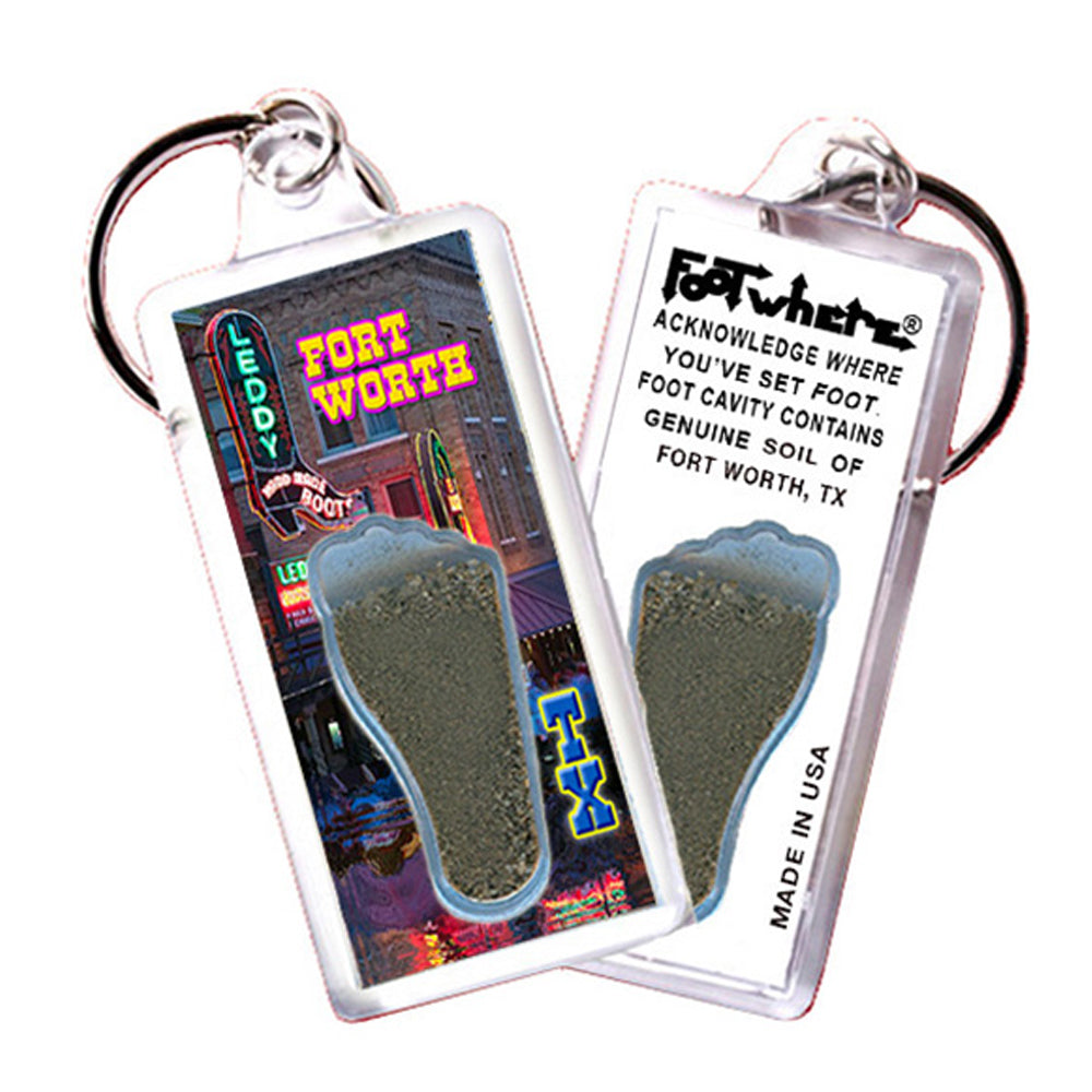 Fort Worth FootWhere® Souvenir Keychain. 72 Pieces/6 Assorted Styles. Made in USA