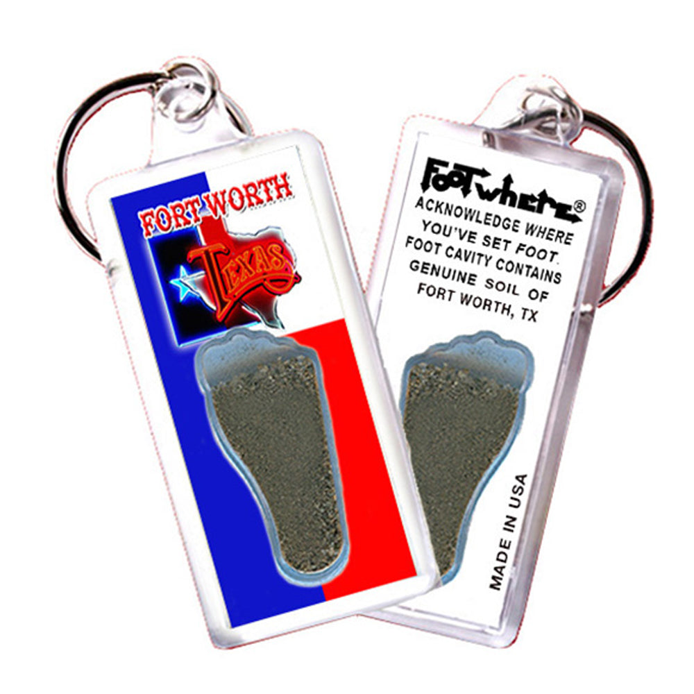 Fort Worth FootWhere® Souvenir Keychain. 72 Pieces/6 Assorted Styles. Made in USA