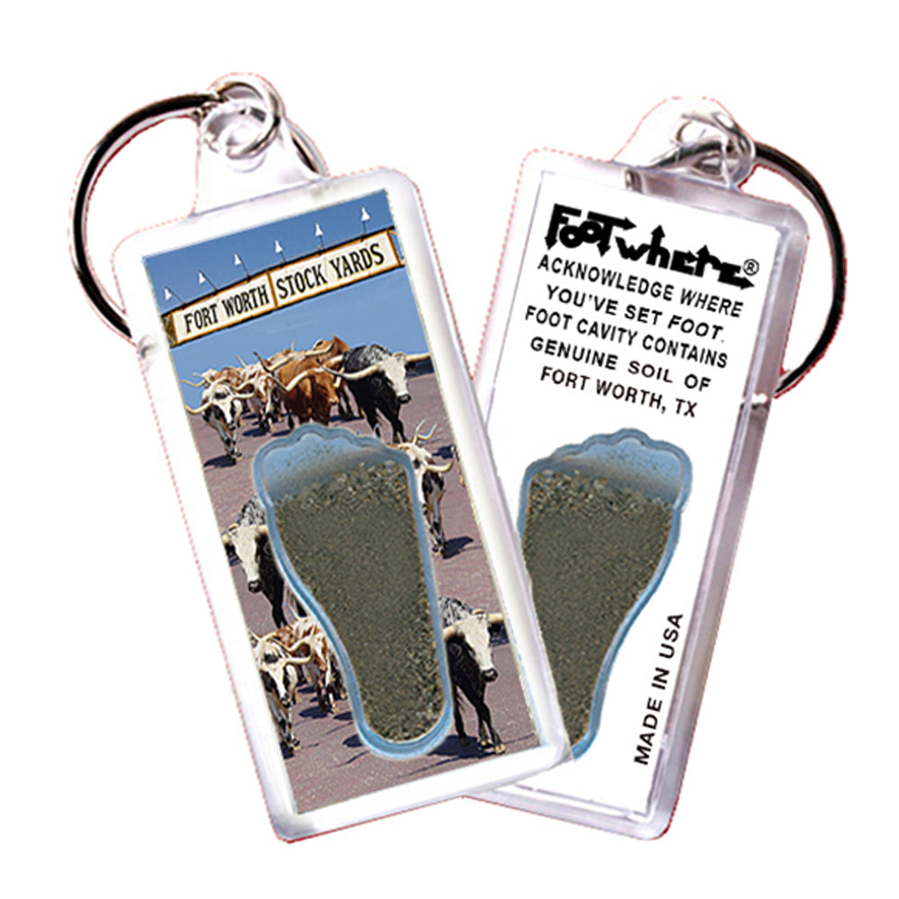 Fort Worth FootWhere® Souvenir Keychain. 72 Pieces/6 Assorted Styles. Made in USA