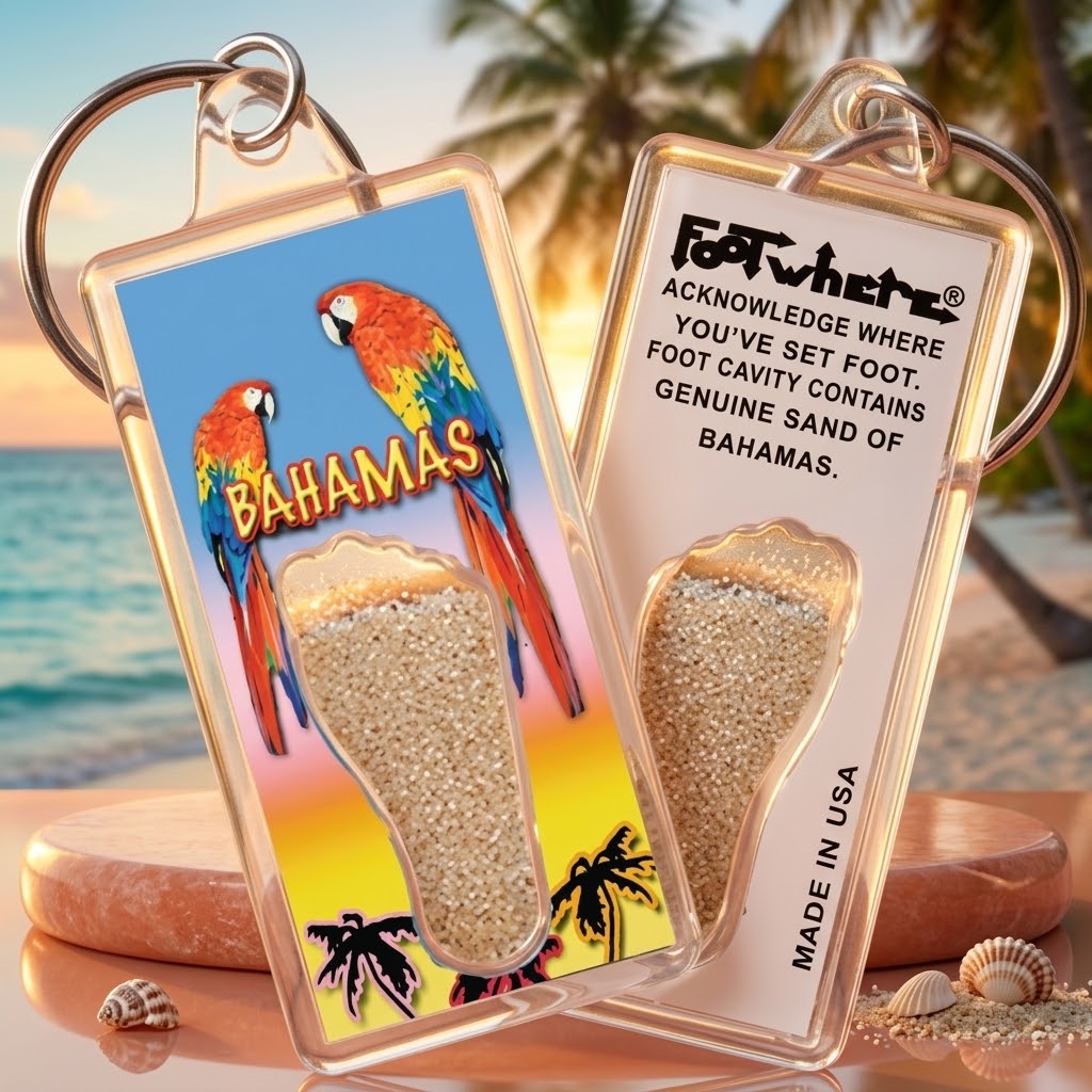 Bahamas FootWhere Souvenir Keychain. Made in USA